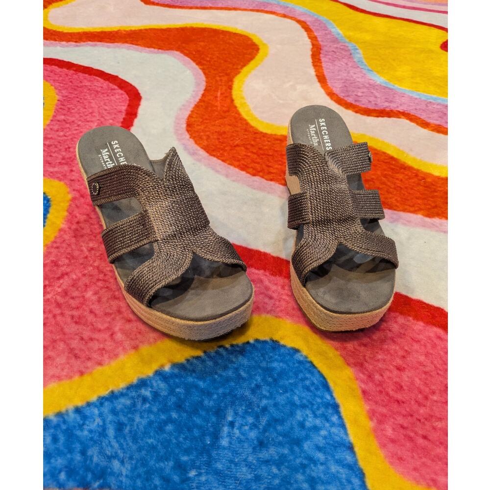 Martha Stewart x Skechers Metallic Jute Slide Wedge Sandals Size 9